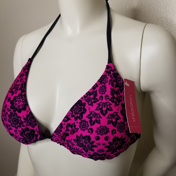 Xhilaration Womens Pink and Black Swimsuit Bikini Top Only Tag Size L - Picture 4 of 9